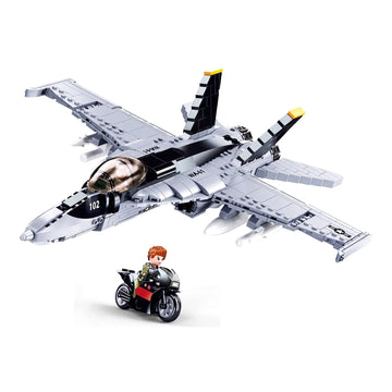 Sluban B0928 FA18 Super Hornet fighter jet model kit from Everything Baby, featuring military air force building blocks for kids.
