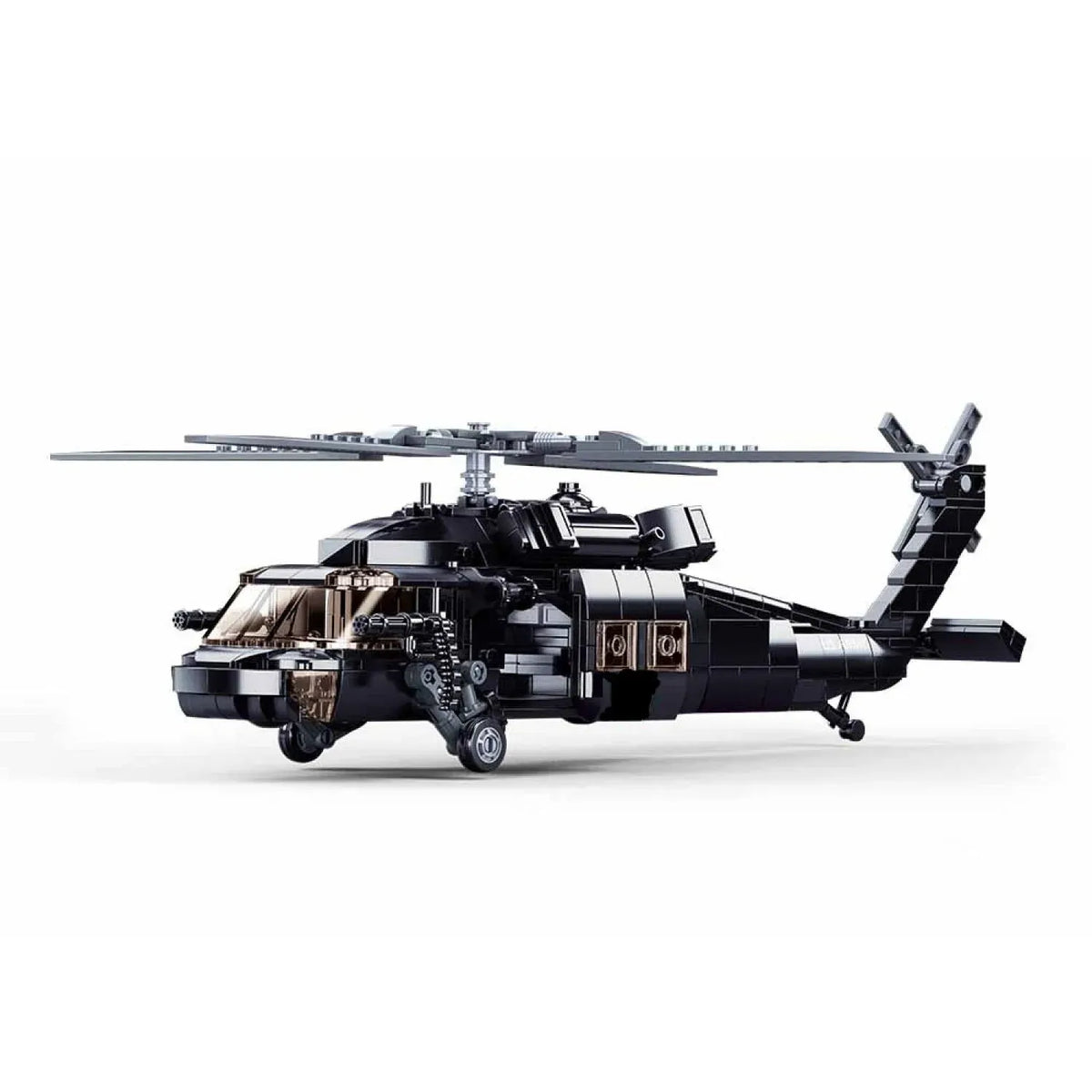 Sluban B1012 UH60 Black Hawk medical rescue helicopter model kit built with military-themed building blocks for kids.