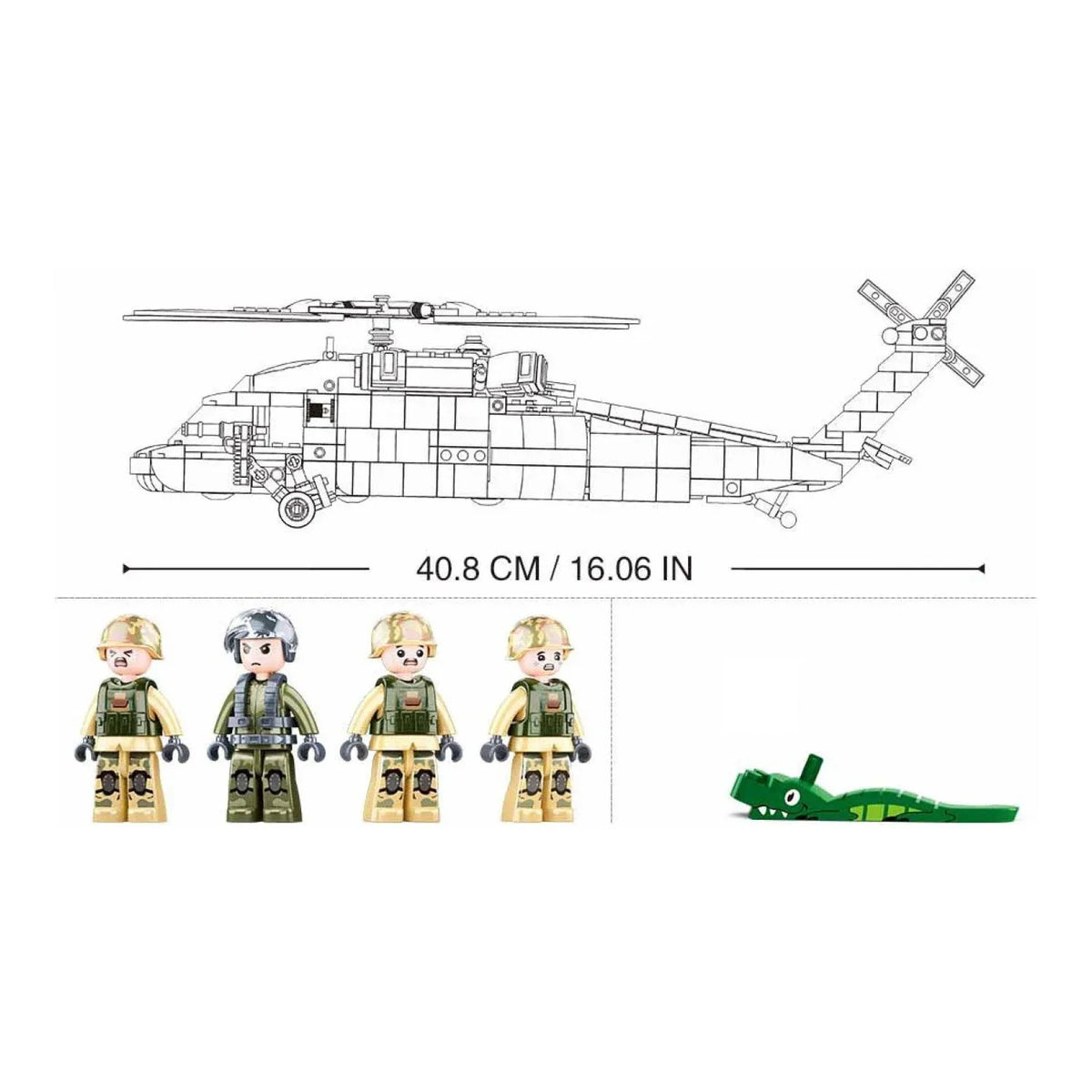 Sluban B1012 UH60 Black Hawk medical rescue helicopter model kit by Everything Baby, with army and air force themes, detailed building blocks.
