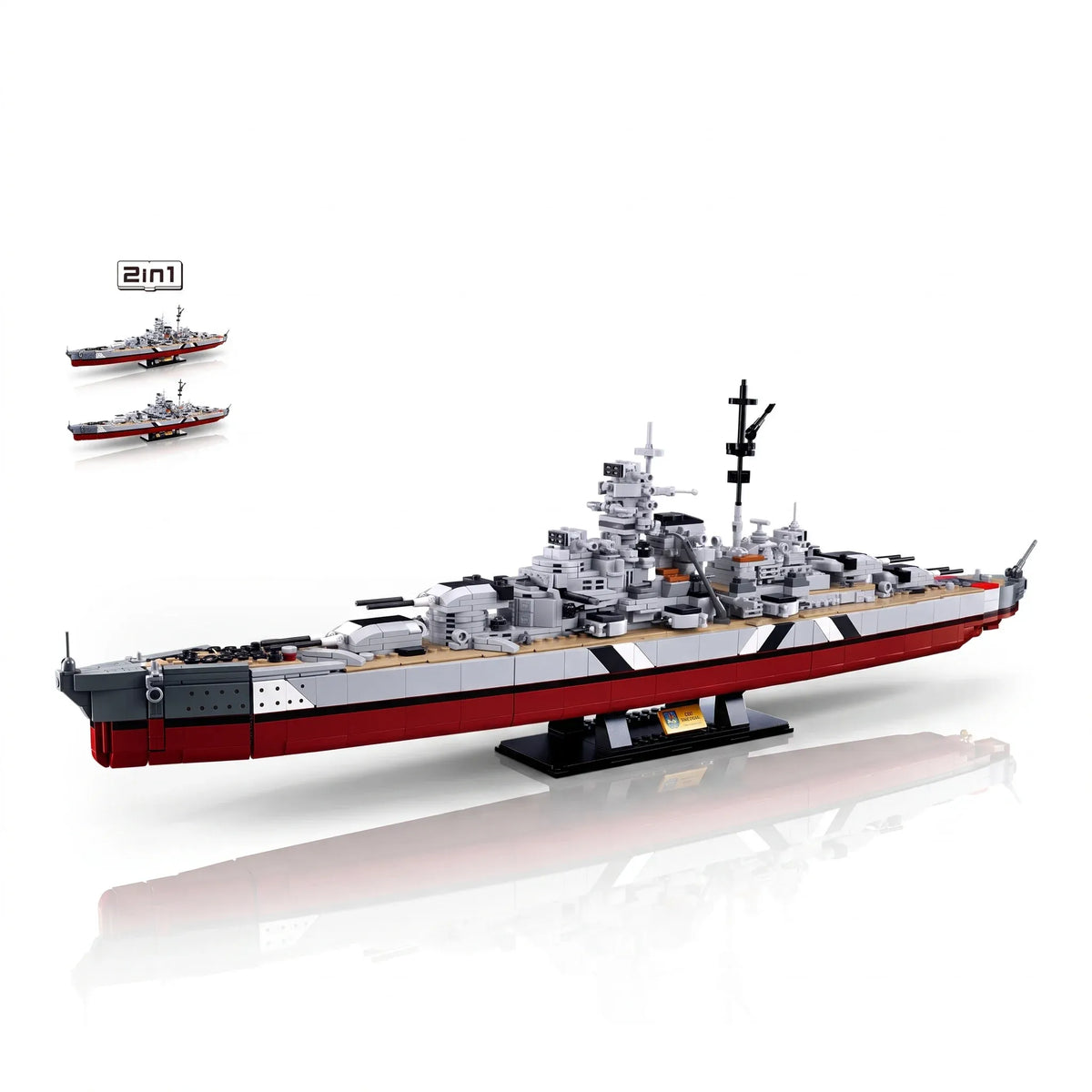 Sluban B1102 WWII Bismarck Battleship model kit with navy warship blocks, large-scale military vessel construction for kids.