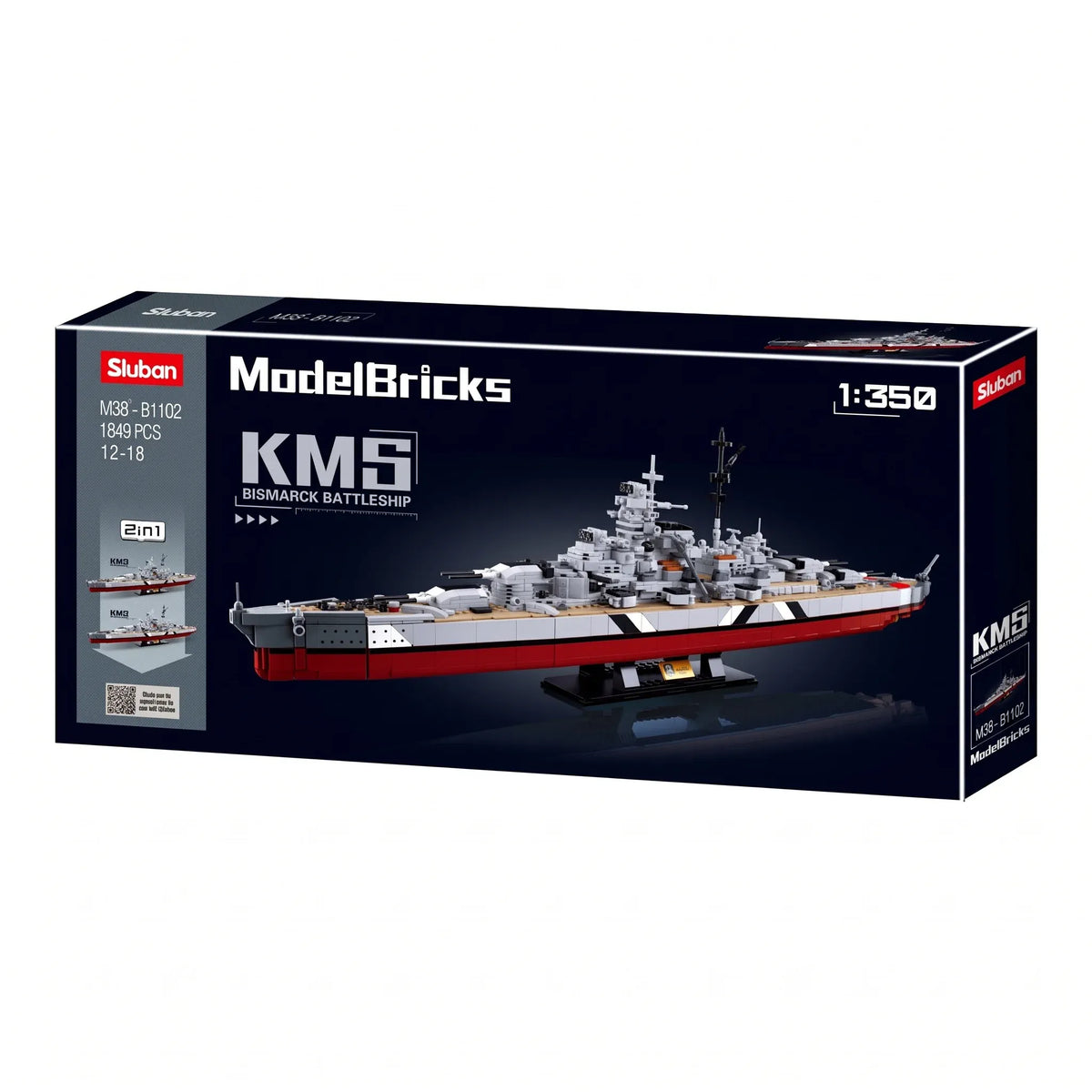 Sluban B1102 WWII Bismarck Battleship model kit with navy vessel military blocks for kids, DIY construction toy, large scale warship.