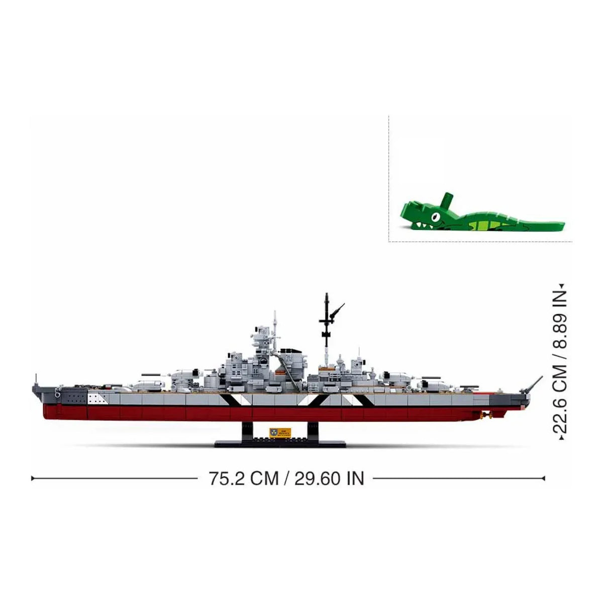 Sluban B1102 WWII Bismarck Battleship model kit for kids, featuring large-scale navy warship construction blocks and detailed ship design.
