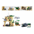 Sluban WWII Battle of Iwo Jima military diorama toy set with landing craft, bunker, and army base blocks for kids' activity play.