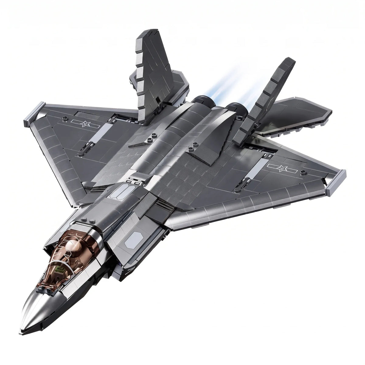 Sluban B1186 Chinese J35 Carrier Fighter stealth jet model kit for kids, featuring detailed building blocks and toy aircraft design.