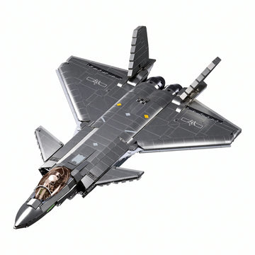 Sluban B1187 Chinese J20 Mighty Dragon stealth fighter jet model kit for kids, building block toy with detailed parts.