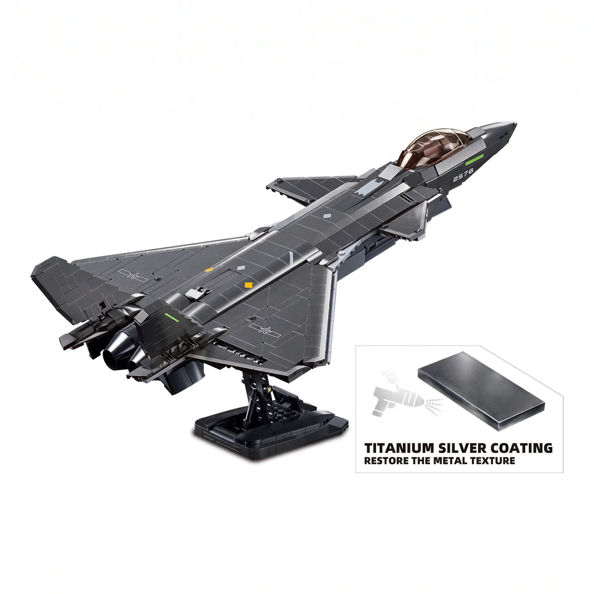 Sluban B1187 J20 Mighty Dragon stealth fighter jet model kit for kids, featuring detailed Chinese PLAAF building blocks and toy plane design.