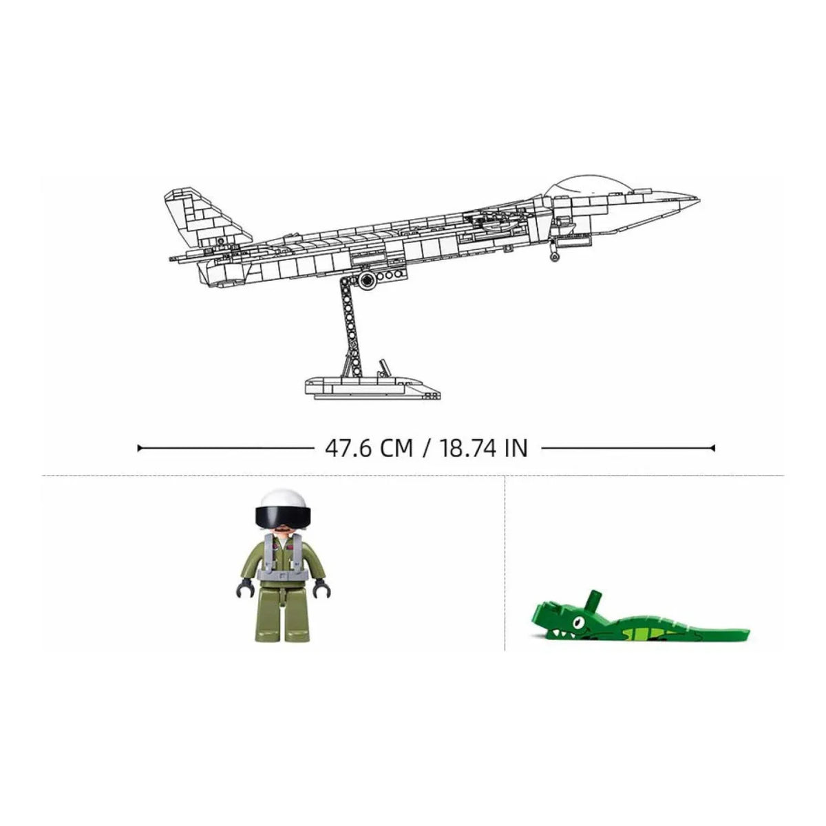 Sluban B1187 Chinese J20 Mighty Dragon stealth fighter jet model kit for kids, featuring detailed building block assembly.