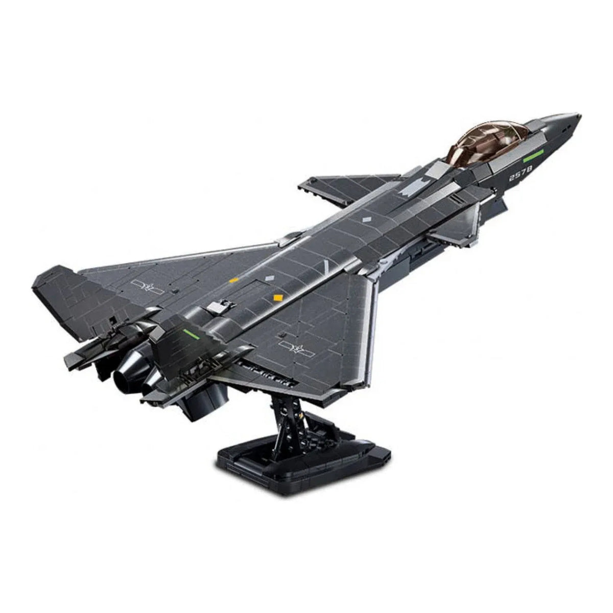 Sluban B1187 J20 Mighty Dragon stealth fighter jet model kit for kids, featuring detailed Chinese PLAAF aircraft building block toy