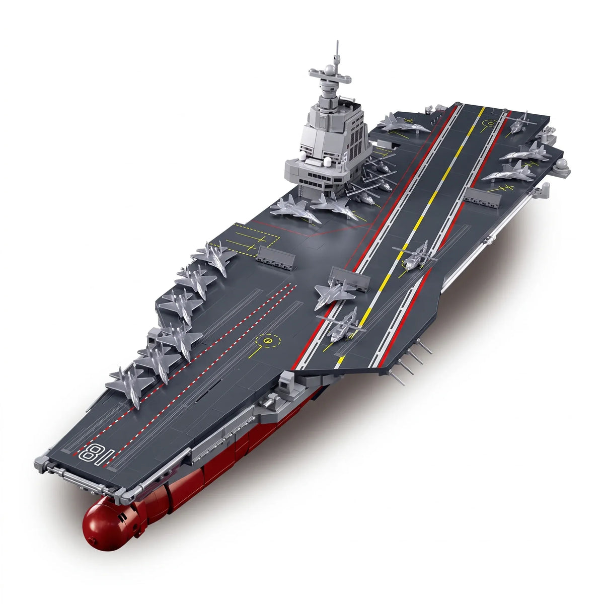Sluban B1188 aircraft carrier model kit showing the detailed Fujian Type 003 Chinese PLAN warship with navy vessel design.