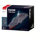 Detailed image of Sluban B1188 aircraft carrier model kit showing the Fujian Type 003 Chinese PLAN warship navy vessel made of building blocks.