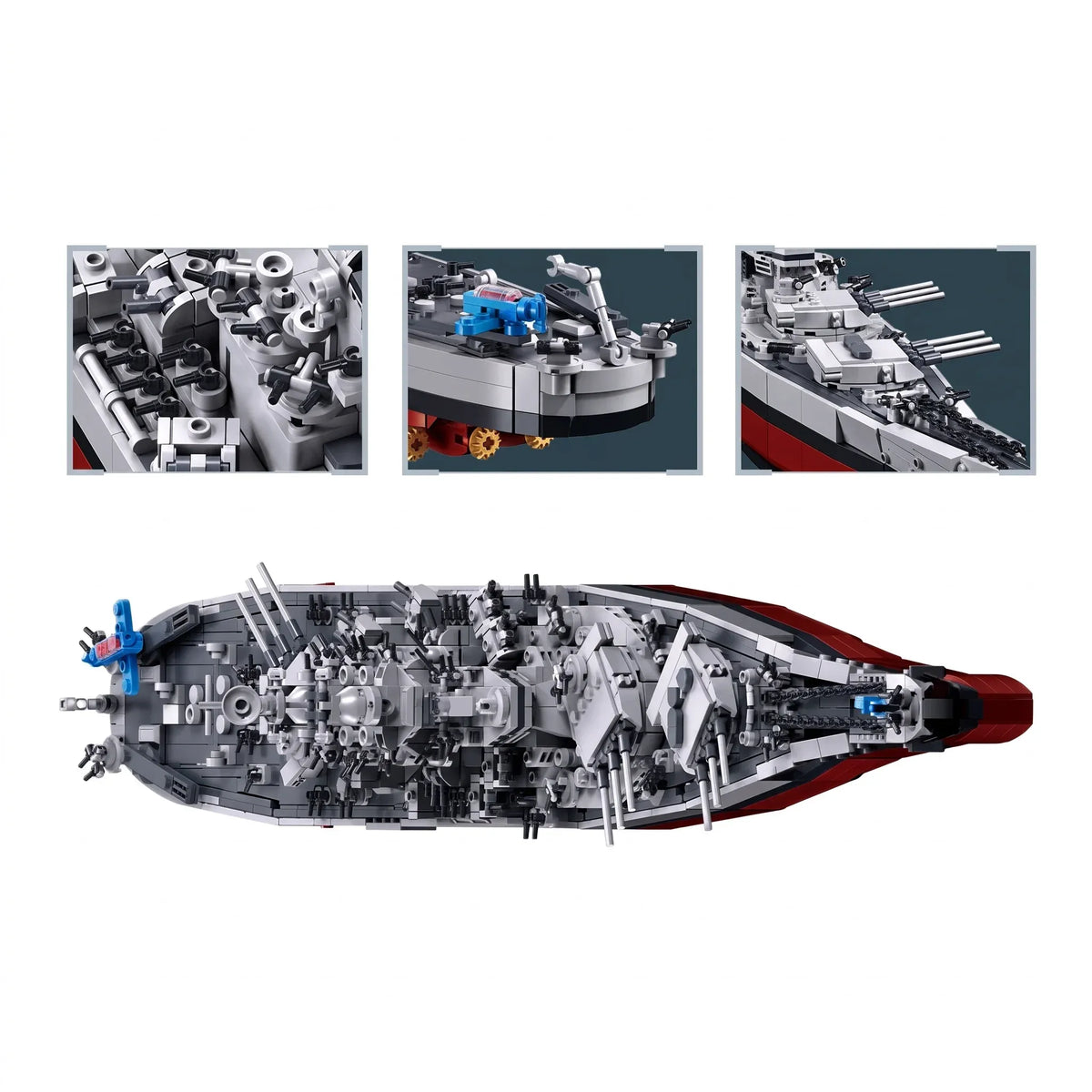 Detailed image of Sluban B1291 USS Missouri BB63 battleship model kit with navy warship blocks for kids' DIY activity toy