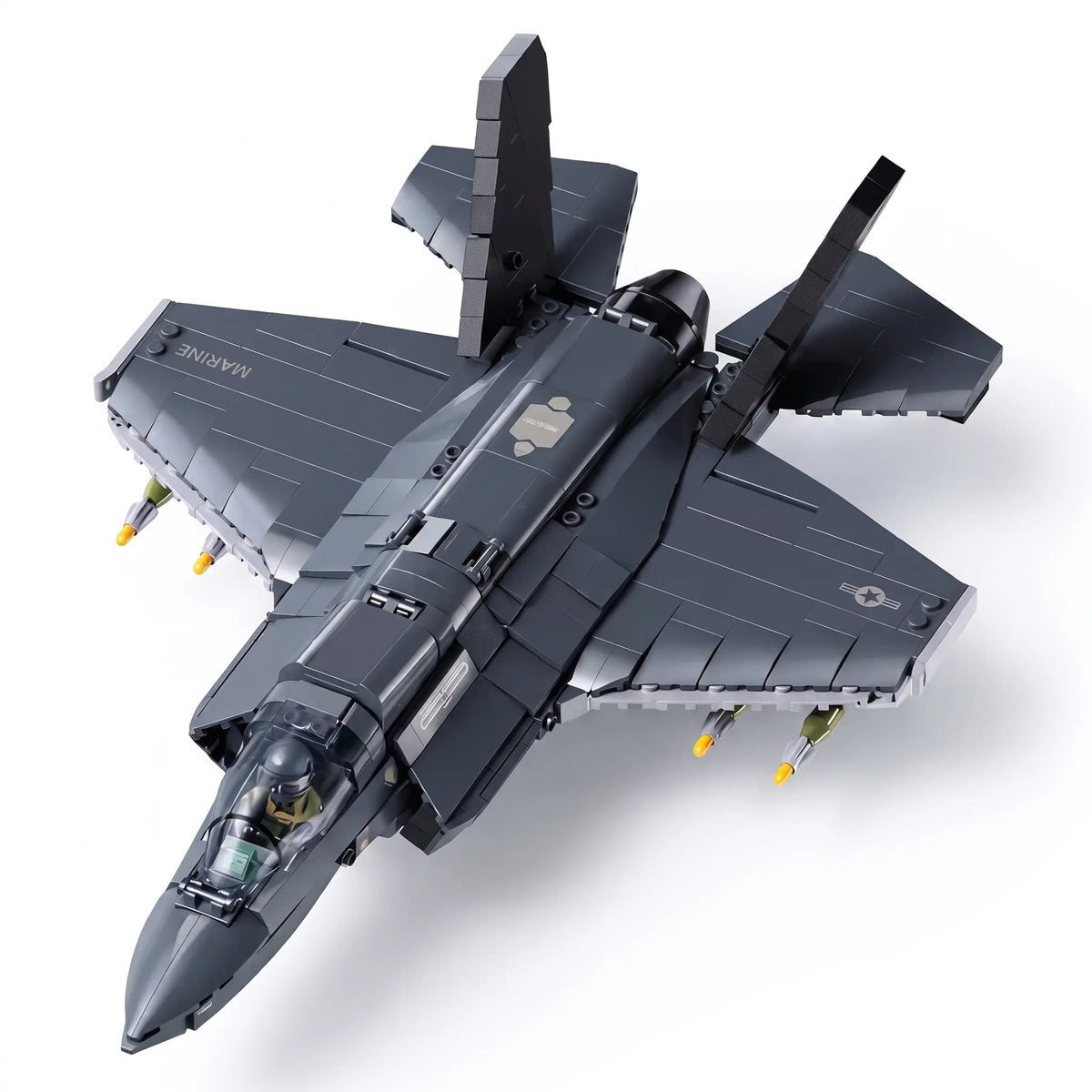 Sluban B1361 F35 Lightning Stealth Fighter Jet model kit for kids, building blocks toy for aviation enthusiasts.
