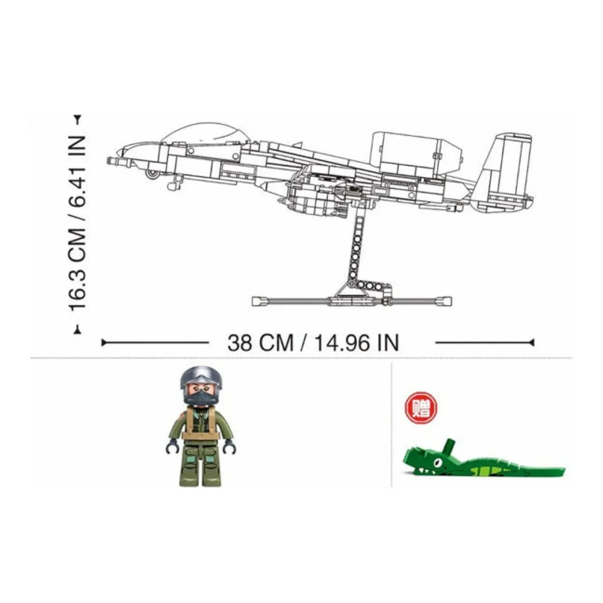 Sluban B1362 A10 Warthog Thunderbolt attack jet fighter model kit, assembled with colorful building blocks for kids' activity toy.
