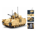 Sluban B1363 US Army M3A3 Bradley armored vehicle model kit for kids, featuring detailed military building block toy.