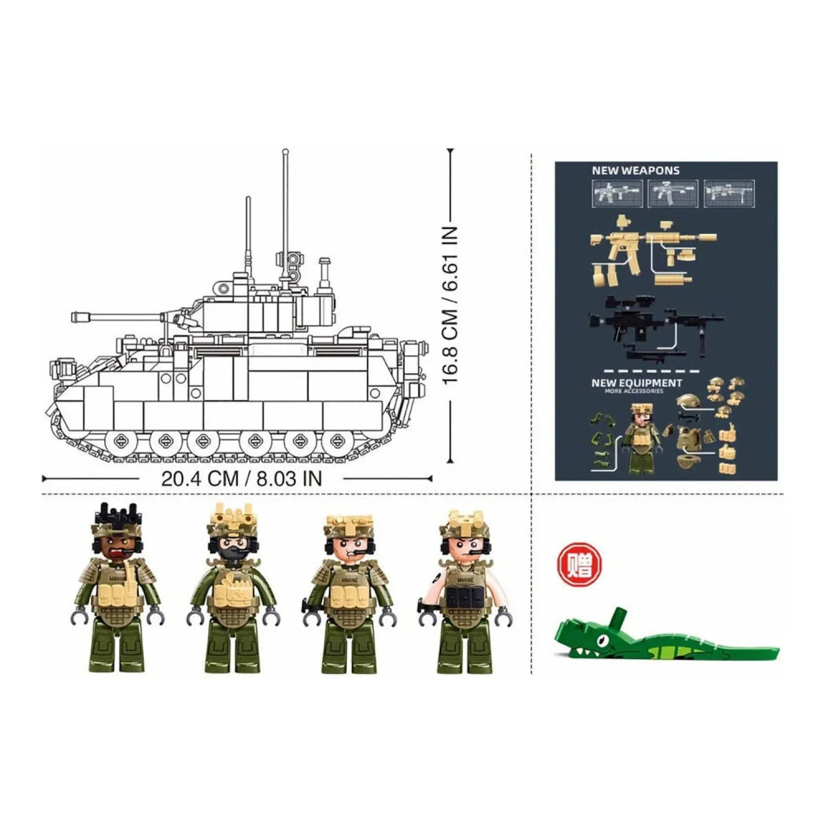 Sluban B1363 US M3A3 Bradley armored infantry vehicle model kit, featuring detailed military building blocks for kids' activity toy