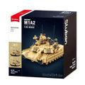 Sluban B1365 M1A2 Abrams TUSK II battle tank model kit with detailed military building blocks for kids, featuring realistic tank design.