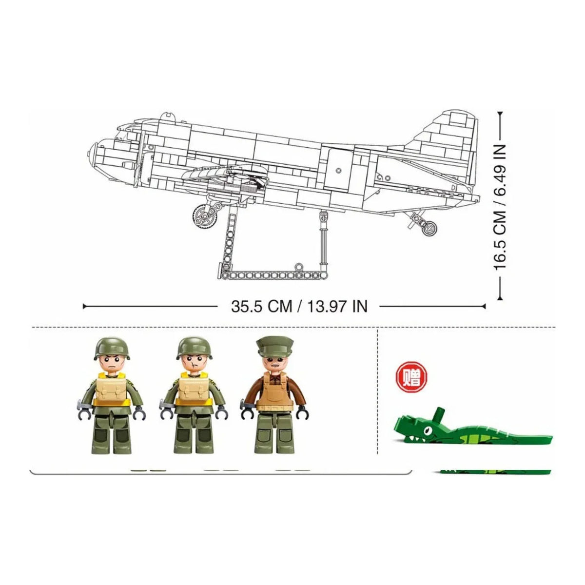 Sluban B1366 WWII C47 Skytrain cargo aircraft model kit with building blocks, suitable for kids' activity and toy play.