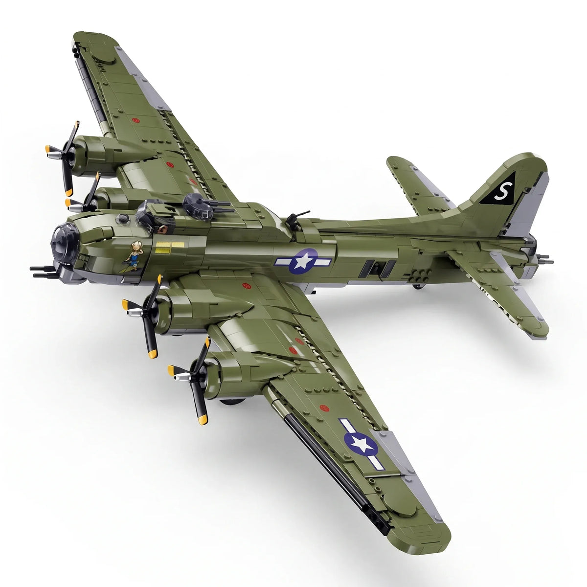 Sluban B1367 WWII B17 Flying Fortress model kit for kids, featuring detailed military aircraft building blocks and DIY assembly.