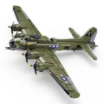 Sluban B1367 WWII B17 Flying Fortress model kit for kids, featuring detailed military aircraft building blocks and DIY assembly.