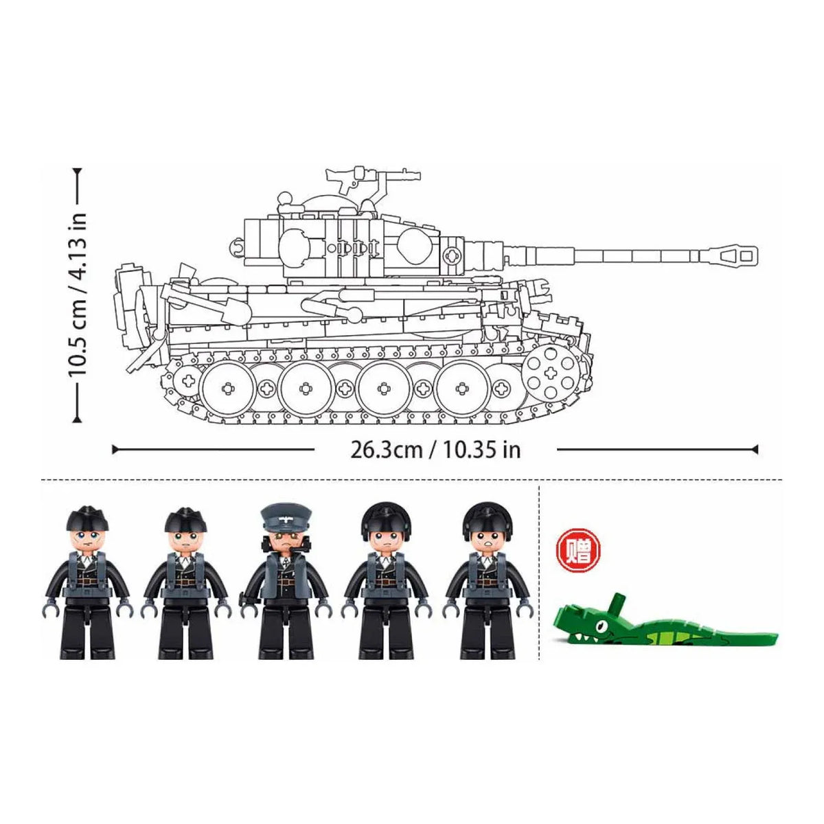 Sluban B1533 Tiger I Tank model kit, a German WWII military toy construction set with detailed building blocks for kids.