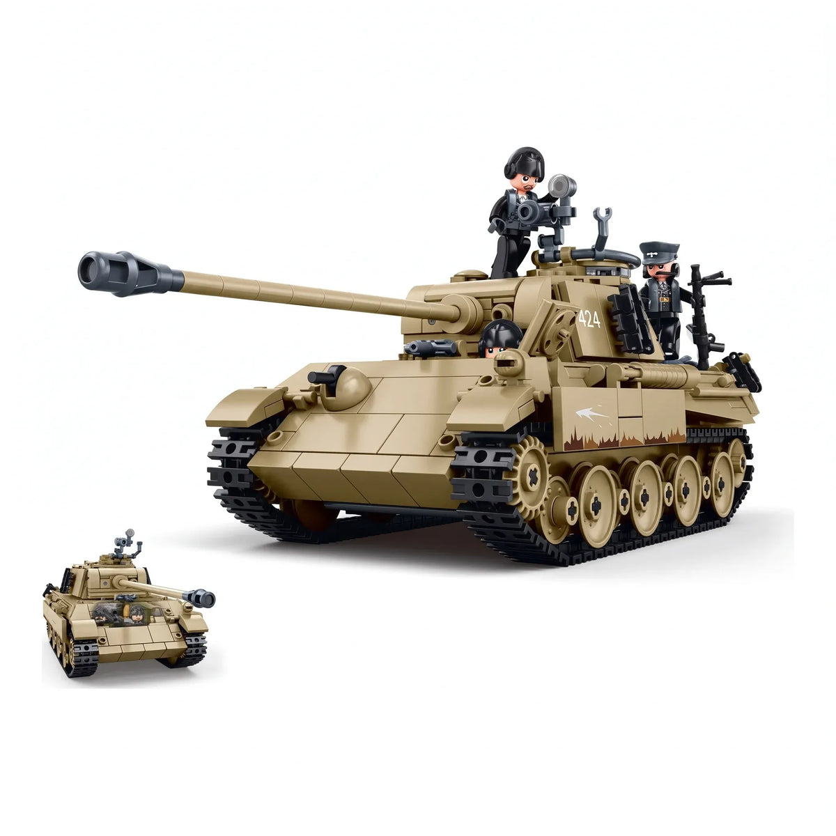 Sluban B1535 WWII Panther G Tank model kit with building blocks, suitable for kids, featuring detailed military tank construction.