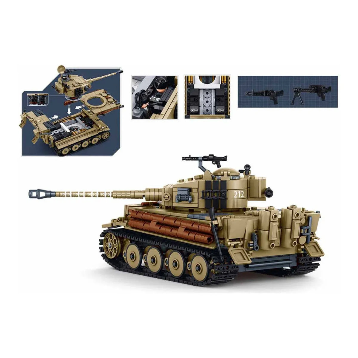 Sluban B1535 WWII Panther G tank model kit with detailed German military construction blocks for kids' activity play.