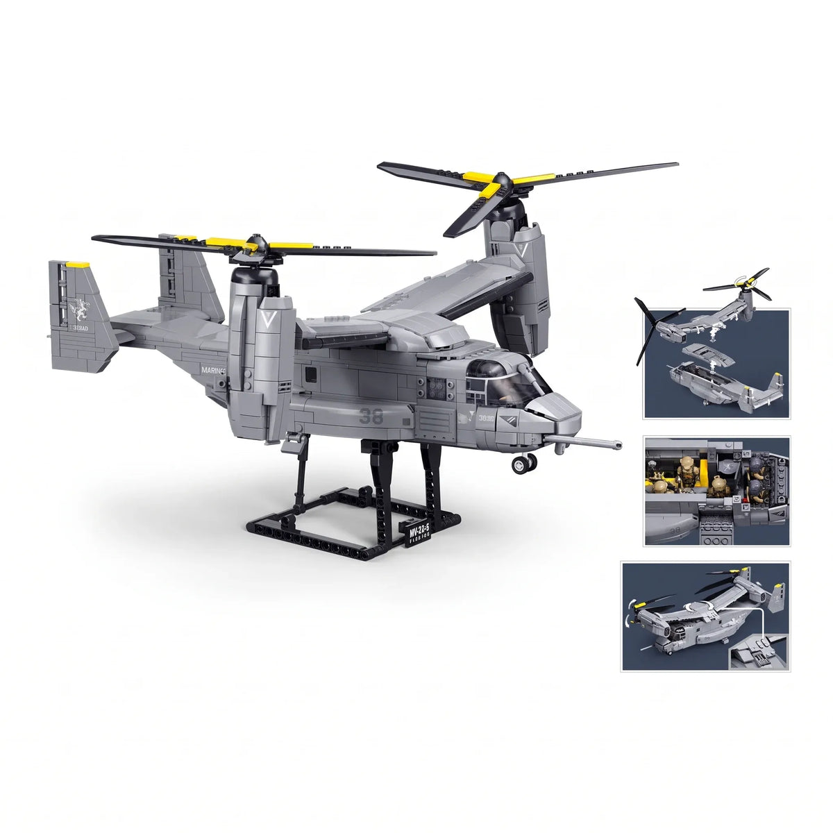 Sluban B1537 MV-22 Osprey military helicopter model kit with building blocks, suitable for kids' activity and toy play.