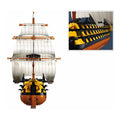 Detailed image of the Sluban B1552 HMS Victory sailing battleship model kit for kids, featuring navy vessel construction details.