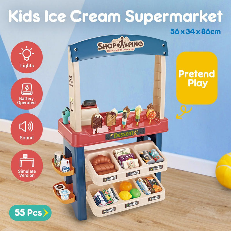 Kids Supermarket Ice Cream Cart Shop Dessert Food Pretend Role Play Set Toy Gift Red