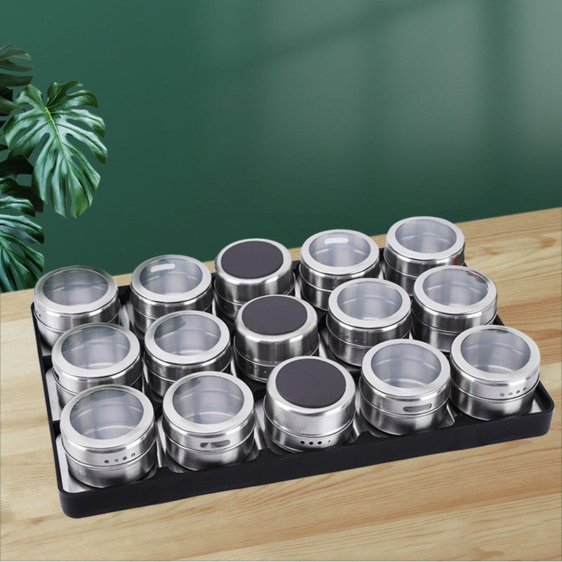 15 pcs Magnetic Spice Jars Containers Spice Tins Wall Mounted Stainless Steel Base New