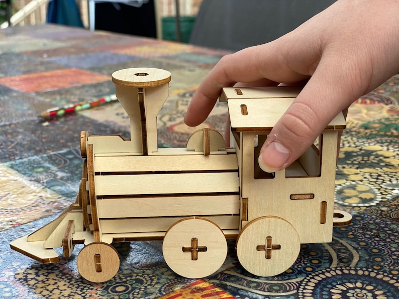 Build and Paint your own locomotive train Kids wood model toy train-plywood DIY kit