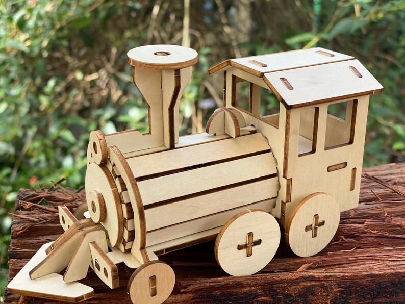 Build and Paint your own locomotive train Kids wood model toy train-plywood DIY kit