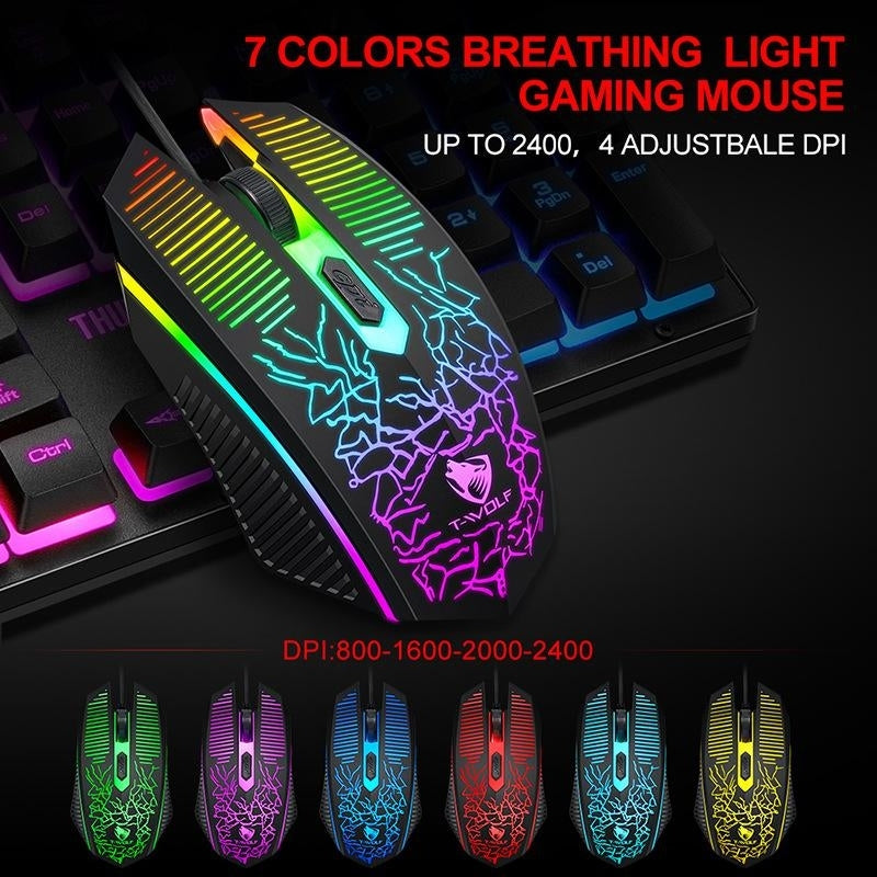 T-Wolf TF400 4-pcs Rainbow Keyboard/Mouse/Headphone/Mouse Pad Kit Set