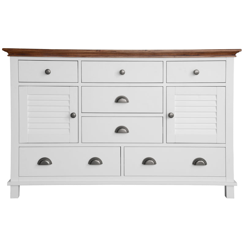 Virginia Dresser Mirror 7 Chest of Drawers Solid Wood Tallboy Cabinet - White