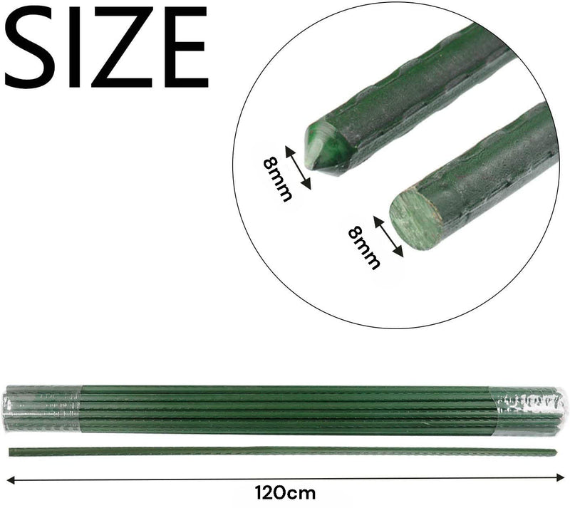 10x 8mm Garden Plant Stakes 120cm Steel Plant Stick Support Stakes Growing Climbing Plants