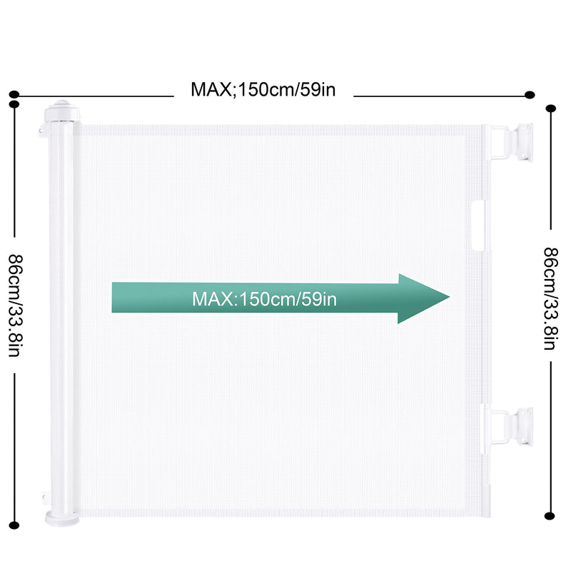 Retractable 1.5M Doorways Hallways Stairs Baby Gate Dog Pet Gate Indoor Outdoor Safety Gates White