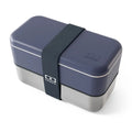 Monbento Mb Sense Original two-tier metal food container in natural blue, ideal for kids' lunch boxes and snacks.