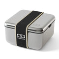 Black Monbento Mb Sense L metal microwave-safe lunch box for kids, featuring a sleek design and secure lid for easy transport.