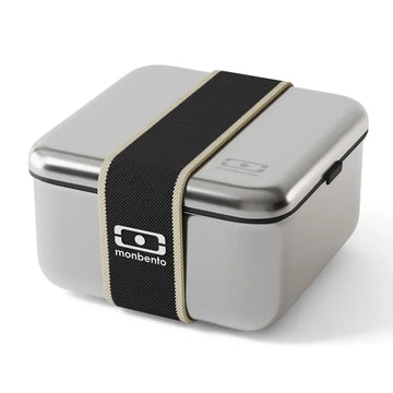 Black Monbento Mb Sense L metal microwave-safe lunch box for kids, featuring a sleek design and secure lid for easy transport.
