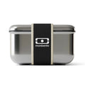 Black Monbento Mb Sense L metal lunch box for kids, microwave-safe, with a sleek design for children's lunch and snack storage.