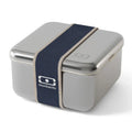 Monbento MB Sense L microwave-safe metal lunch box for kids in natural blue, featuring a durable, eco-friendly design for school lunches.