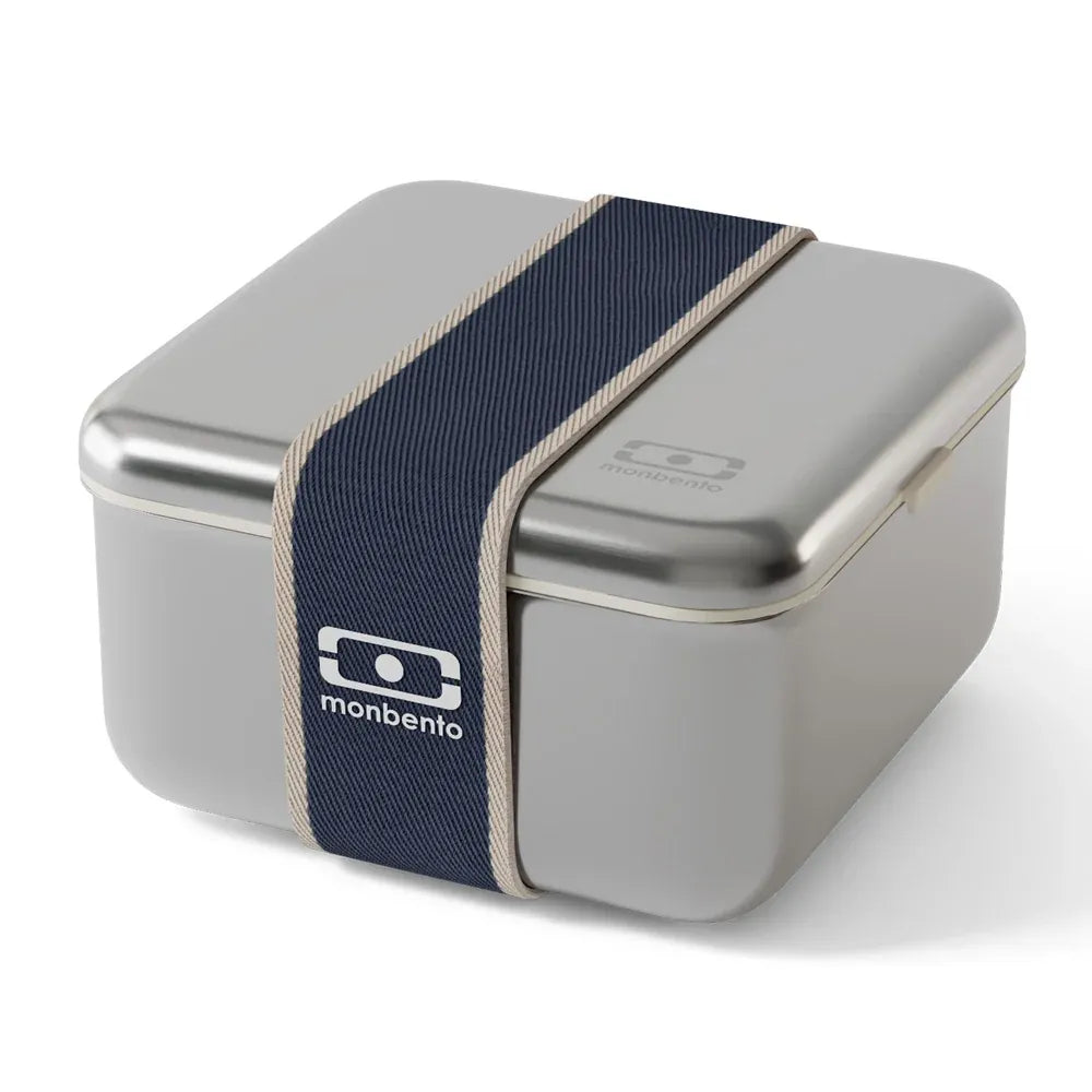 Monbento MB Sense L microwave-safe metal lunch box for kids in natural blue, featuring a durable, eco-friendly design for school lunches.