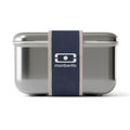 Monbento MB Sense L metal lunch box for kids in natural blue, microwave-safe and durable for school or outings.