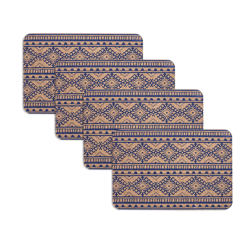 Ladelle Set of 4 Oasis Tribal Navy Cork Placemats