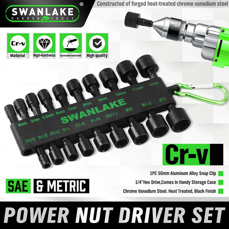 Swanlake 20Pcs Garden Tools Power Nut Driver Set Impact Drill SAE and Metric(will be no tracking)