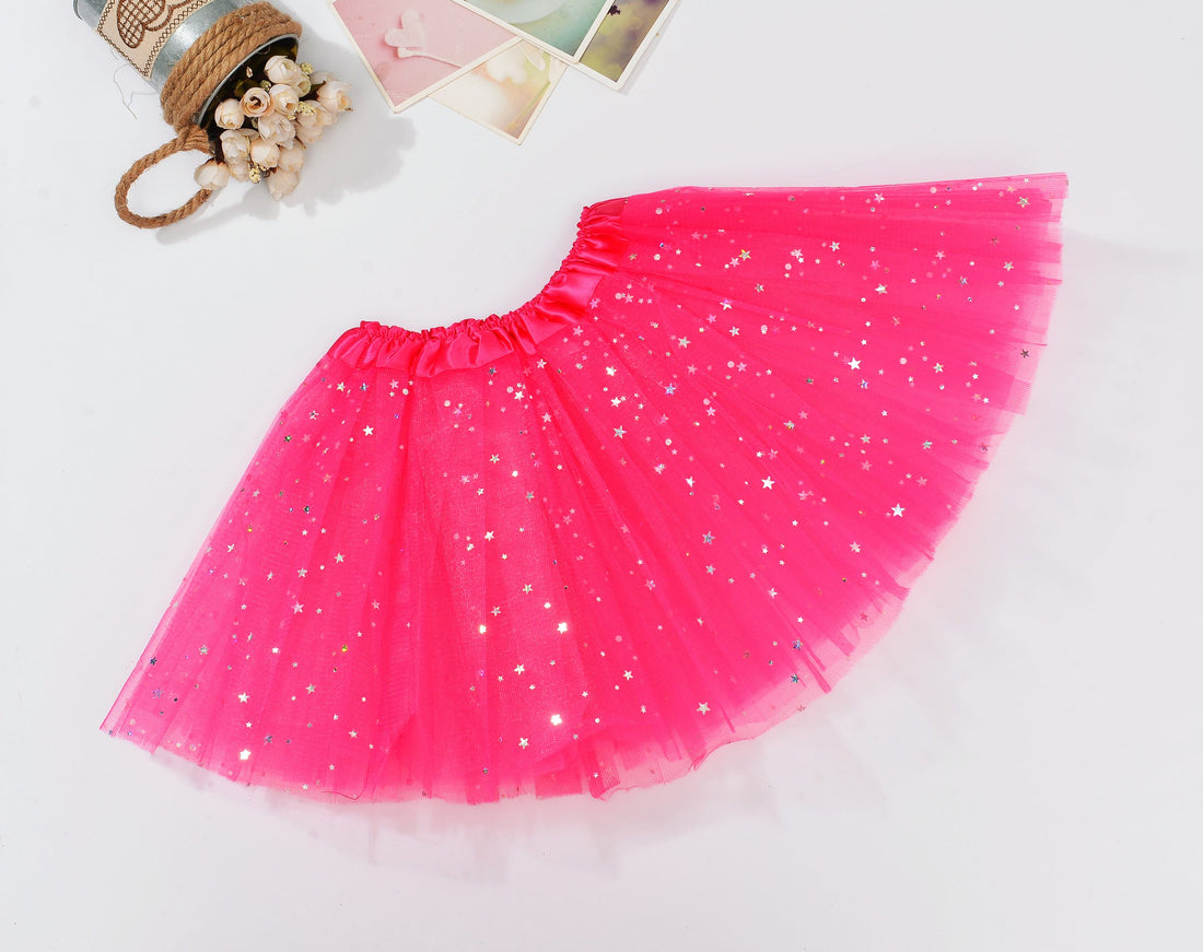 Baby girl ballet tutu skirt with sequin tulle, rose color, perfect for princess dress-up and dance, by Everything Baby.