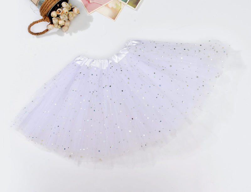 Sequin Tulle Tutu Skirt Ballet Kids Princess Dressup Party Baby Girls Dance Wear, White, Adults