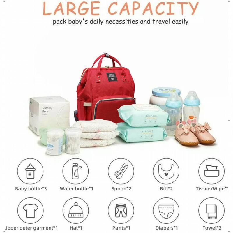 Navy luxury multifunctional diaper nappy backpack by Everything Baby, with multiple compartments and changing pad for moms.