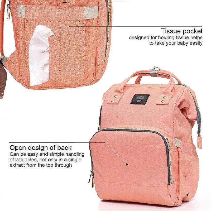 Navy luxury multifunctional baby diaper backpack by Everything Baby, with changing compartments and stroller attachment.