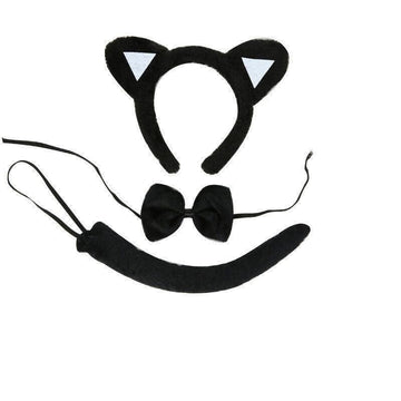 Black cat animal costume dress-up set with tail, bowtie, and ears for kids' pretend play and cosplay by Everything Baby.